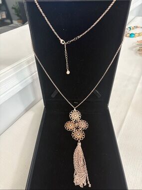 Vintage 1946 Rose Gold Filigree Tassel Necklace